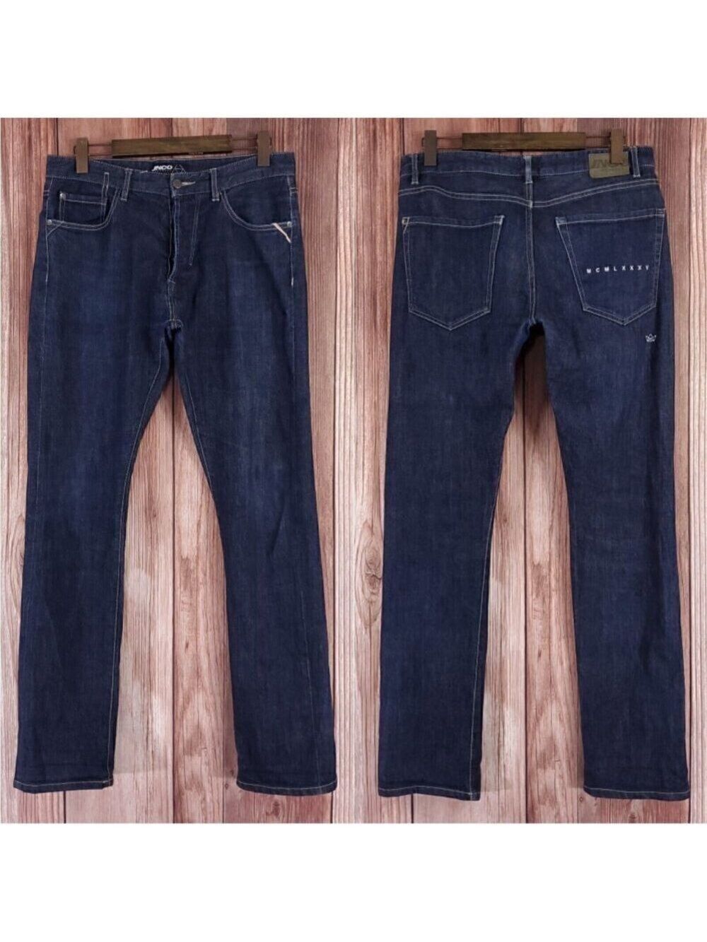 JNCO Mens Size 32X33 003 Slim Straight Embroidered Button Fly Blue Denim Jeans